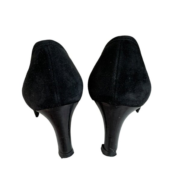 GUCCI Pump Kitten Heels Suede Leather US 6 EU 36.5 Black Pointed Toe Bow Logo - Picture 2 of 15
